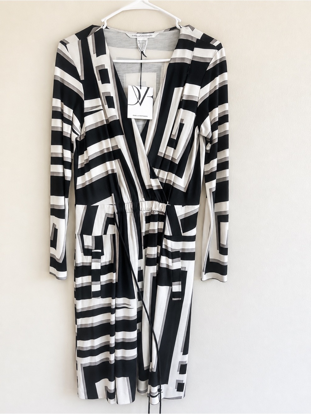 Diane von Furstenberg Black & White Geometric Wrap Dress